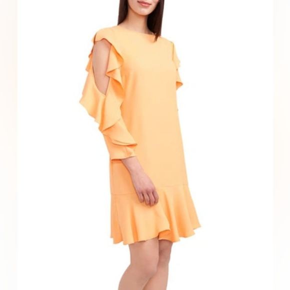 Vince Camuto Dresses & Skirts - Vince Camuto Orange Cream Ruffle Long Sleeve Sheath Dress